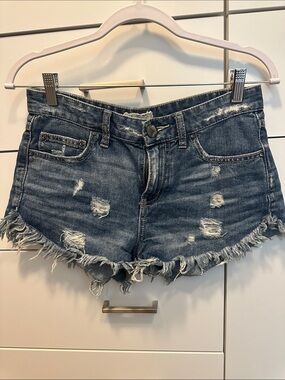 Free People Distressed Dark Blue Denim Cutoff Shorts